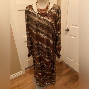 Ashley Stewart animal print midi dress w/long sleeves-ruge sleeve&side sz 34/36